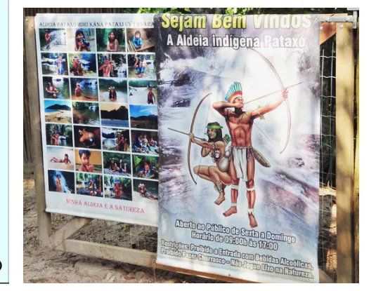 Foto van een poster met het opschrift Sejam Bem Vindos, A Aldeia Indigena Pataxó.