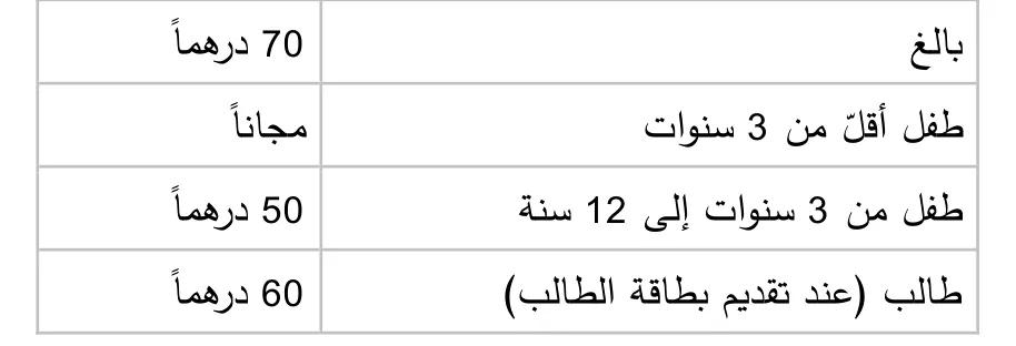 Arabische tabel uit het examen.