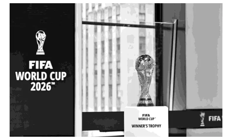 Foto van de trofee van het WK voetbal 2026.