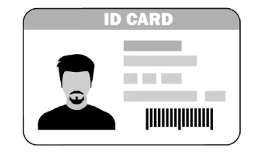 Tekening van een identiteitskaart met een pasfoto en een streepjescode.