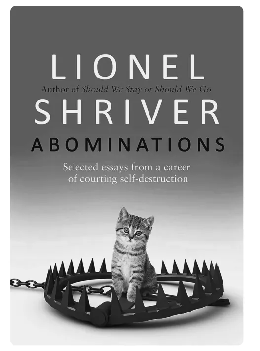 Omslag van het boek Abominations van Lionel Shriver: een kat in een wolfsklem.