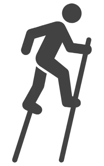 Pictogram van een persoon op stelten.