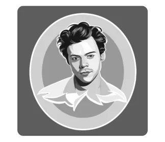 Getekend portret van een jonge man met golvend haar, in een ovale lijst.