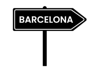 Zwart wegwijzerbord met het woord BARCELONA op een paal.